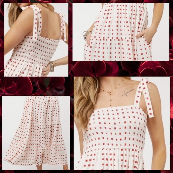 Lux Brand Lined Maxi Dress Smocked, Ruffled Tiers, Wide Shoulder Ties & Pockets - Picture 10 of 14